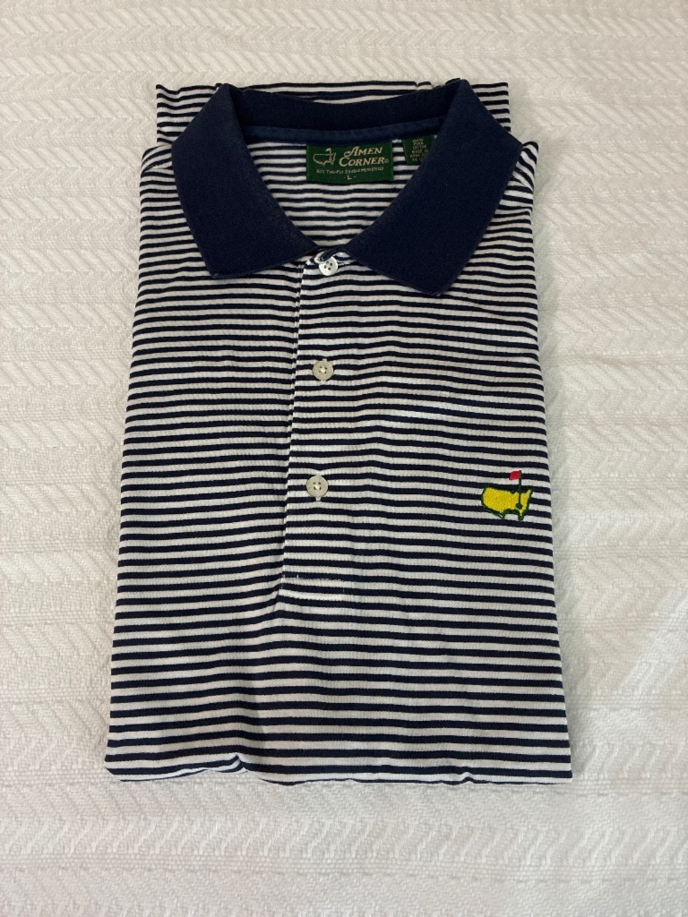 Men’s Masters Blue and White Striped Golf Shirt